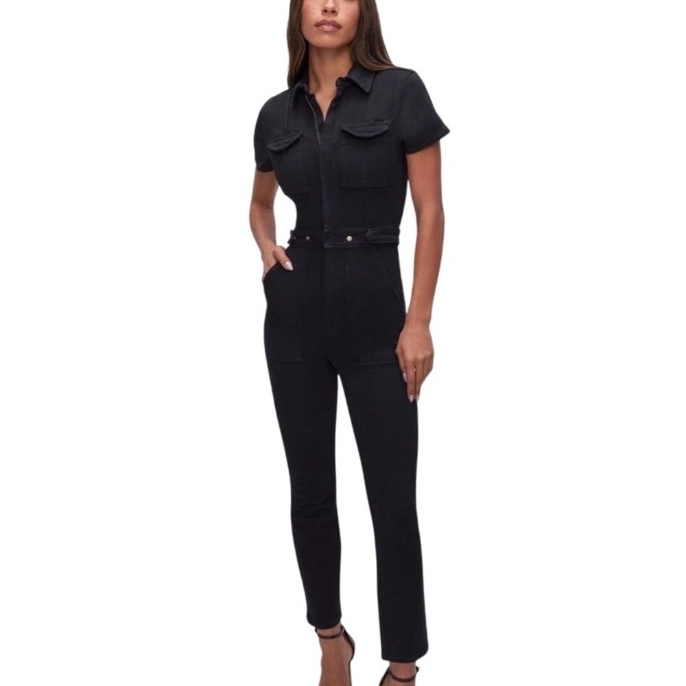 Good‎ American Fit For Success Denim Jumpsuit Women's L Black Stretch Minimalist